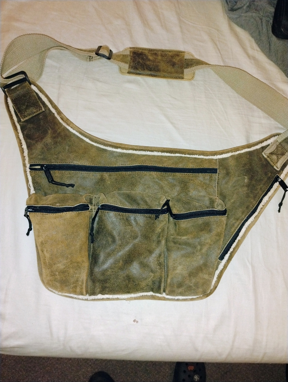Men's Tan Suede Utility Belt Bag with Multiple Pockets